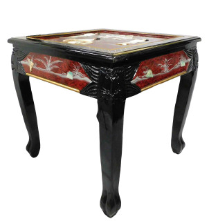 Dragon Leg Oriental Lacquer End Table With Inlaid Pearl in French Red