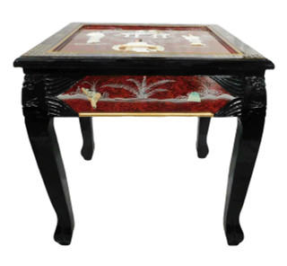 Dragon Leg Oriental Lacquer End Table With Inlaid Pearl in French Red