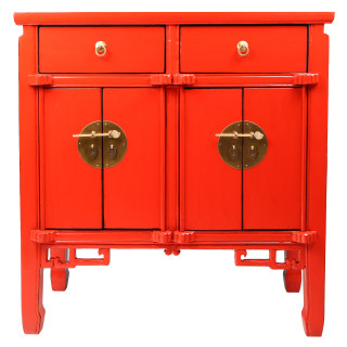 Oriental Hall Chest With Chinese Red Lacquer Finish