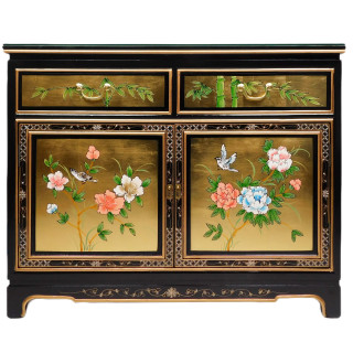 40" Wide Oriental Hand Painted Buffet With Chinese Lacquer Finish in Gold