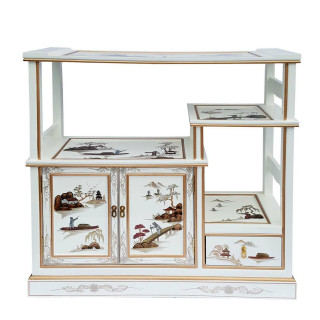 Oriental Bookcase with Hand Painted landscape design in White
