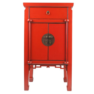 Oriental End Table With Antique Matte Lacquer Finish in Red