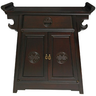 Oriental Wing Top Cabinet with Long Life Carving in Rosewood Finish