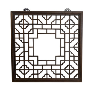 Asian Window Square Carved Panel 34 Inch