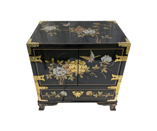 Japanese End Table Floral and Brass