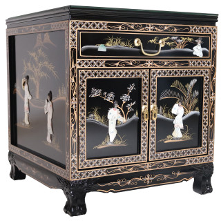 Oriental Dragon Leg Black Inlaid Pearl End Table 22"