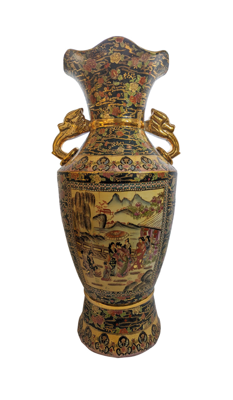 Oriental Furniture Warehouse Japanese Fluted Vase Lion Handle 36