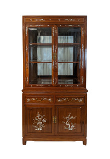 Rosewood Cabinet Inlaid Pearl Bird & Flower 77"H