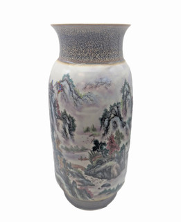Chinese Vase Wide Mouth Landscape 18"H 