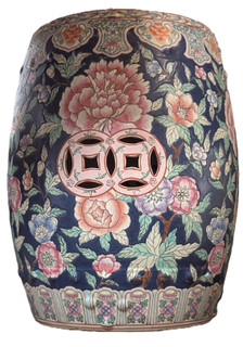 Chinese Garden Stool Blue with Florals