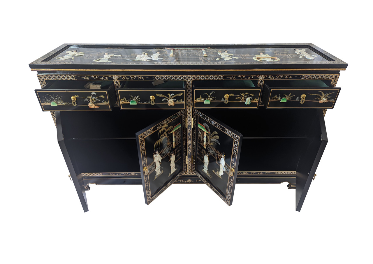 Oriental Furniture Warehouse Black Lacquer Server Mother of Pearl