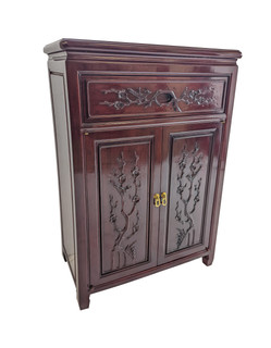 Oriental Carved Bird and Flower Shoe Cabinet Solid Rosewood 