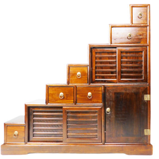 Japanese Step Tansu Six Drawer Chest with Door