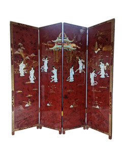 Chinese Screen French Red Mother of Pearl Inlay 