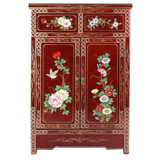 Red Hall Cabinet With Hand Painted Flowers