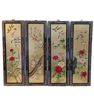 Oriental Wall Art Set of Four Gold Leaf