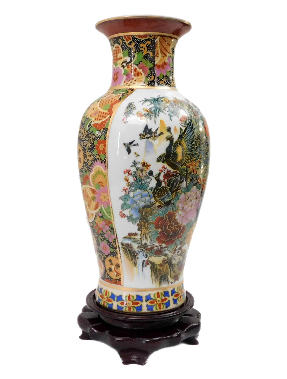 Oriental Furniture Warehouse Japanese Satsuma Vase with Peacock
