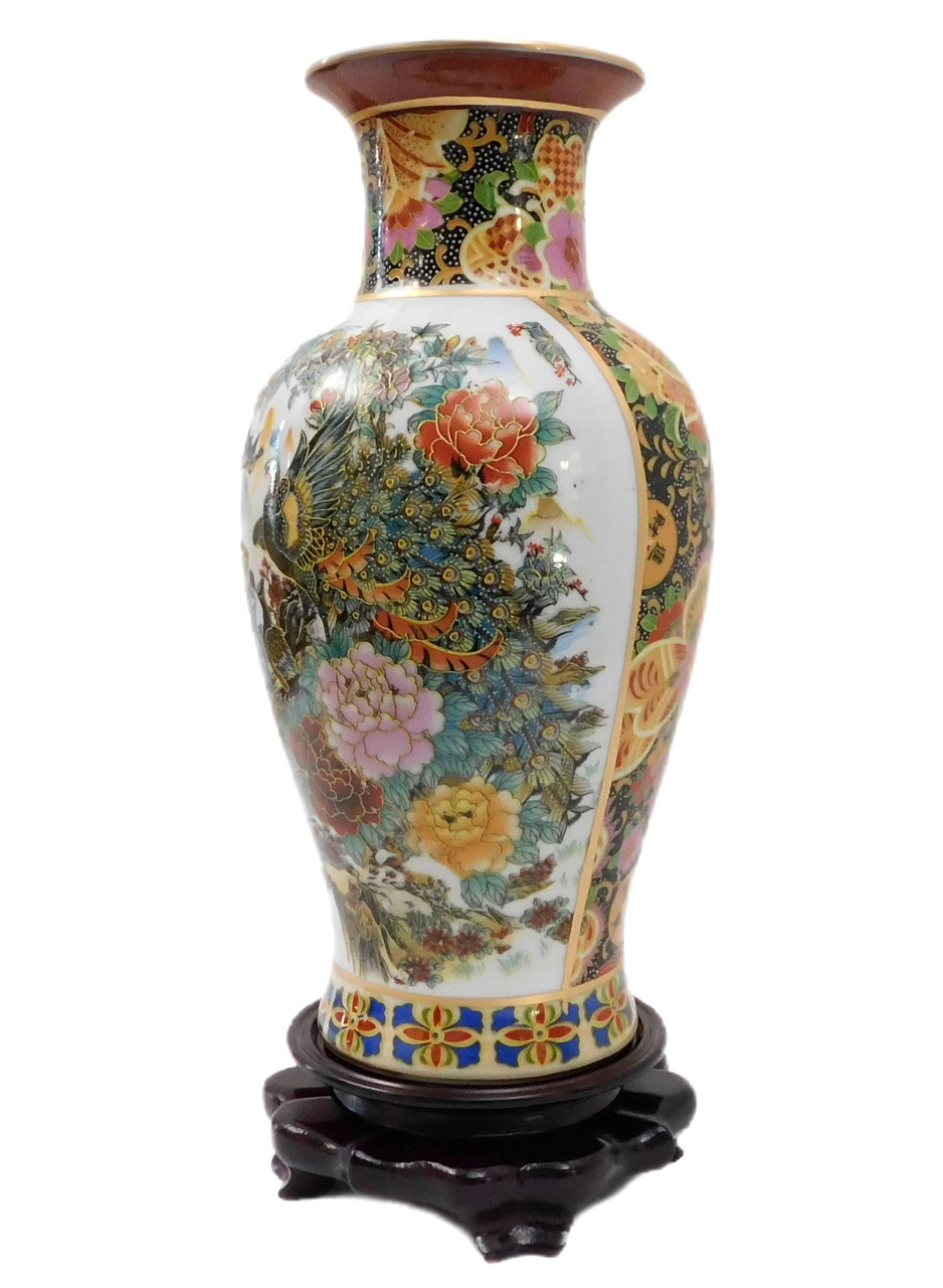 Oriental Furniture Warehouse Japanese Satsuma Vase with Peacock