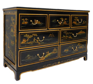 Seven Drawer Dresser with Hand Painted Japanese Landscape Scenery 48" W