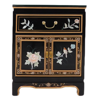 Oriental End Table with Mother of Pearl Bird and Flower Design 20" W