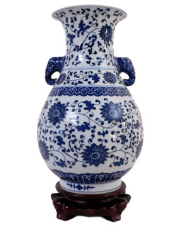 Daisy Chain Chinese Elephant Handle Vase of Jingdezhen 13”H