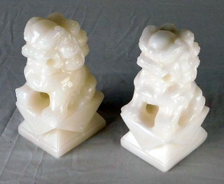Pair of Two Chinese Marble Foo Dog Statues - 6"H