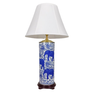  Blue and White Porcelain Elephant Lamp With Shade