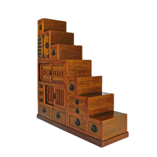 Japanese Tansu Double Sided Staircase Cabinet