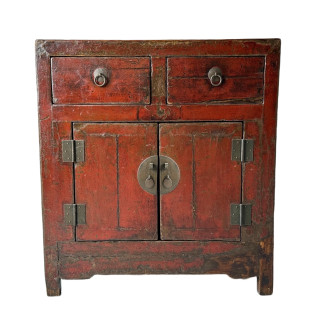 Chinese Antique 2 Door Cabinet in Red Lacquer