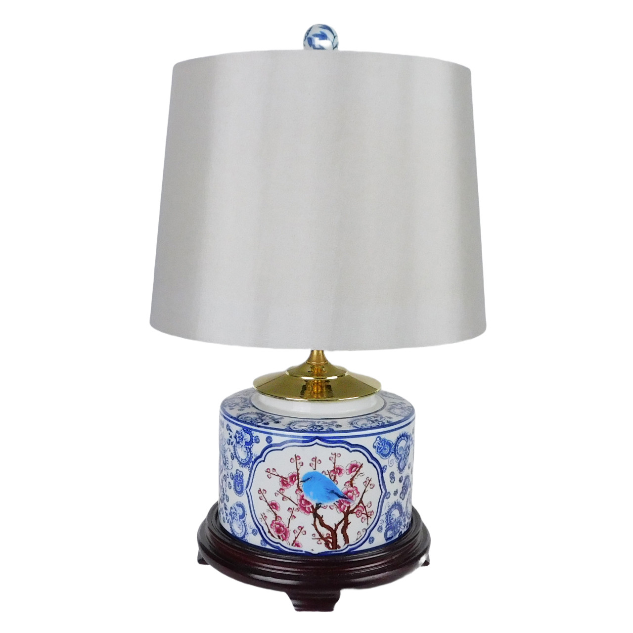 Blue and white porcelain lamp on sale and shade