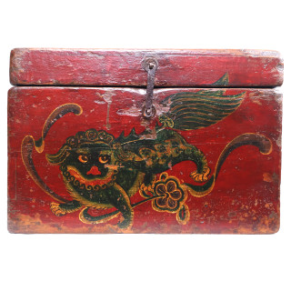 Red Antique Tibetan Wooden Box