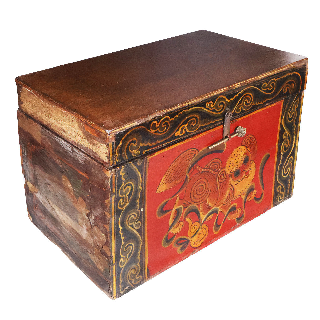Oriental Furniture Warehouse Red and Yellow Hand Painted Tibetan