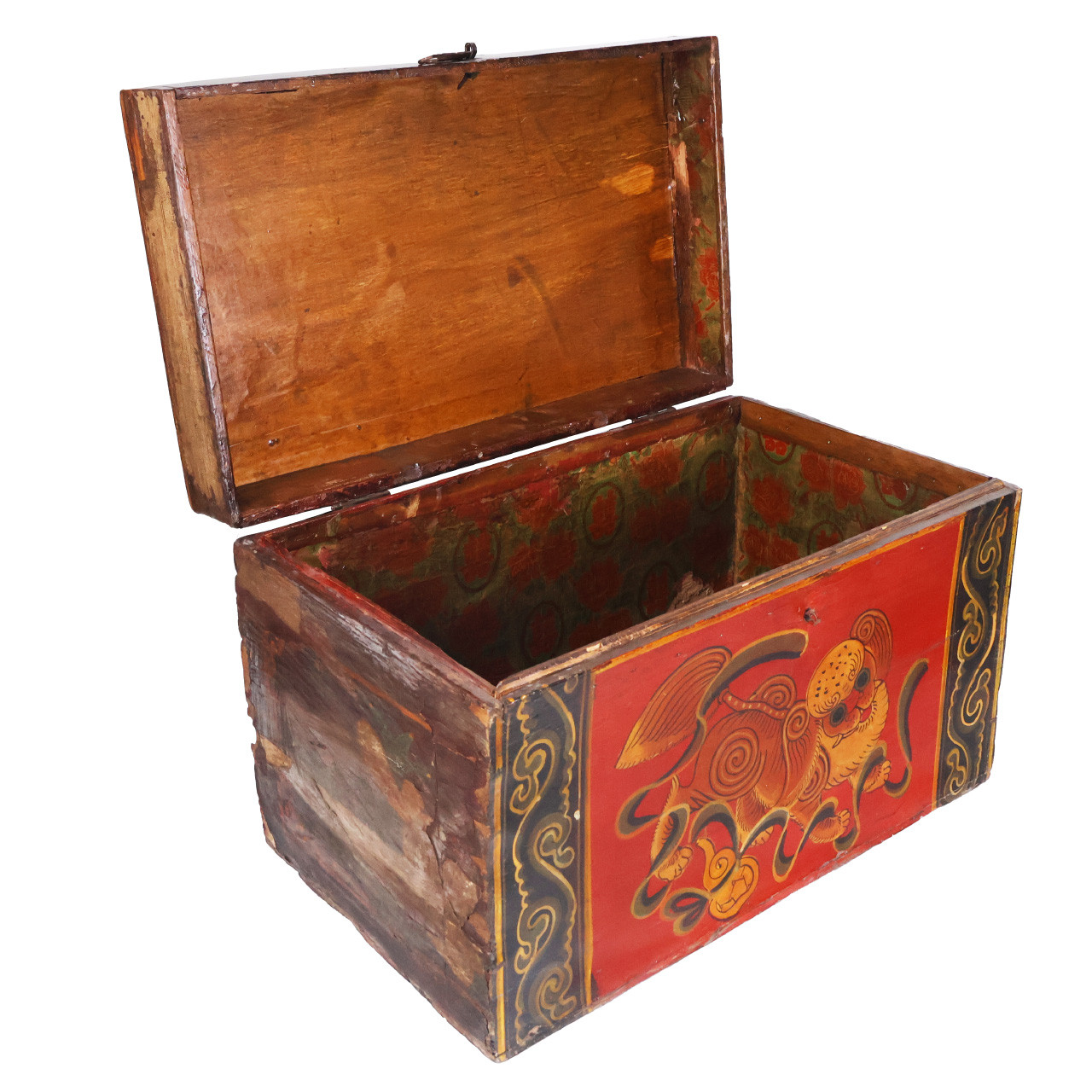 Oriental Furniture Warehouse Red and Yellow Hand Painted Tibetan