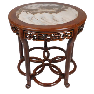 Chinese Rosewood Round Marble Top Table