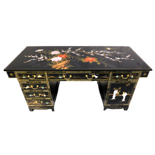 Black Lacquer Executive Desk with Inlaid Mother Of Pearl