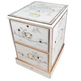 White Lacquer File Cabinet Inlaid Mother Of Pearl For Home Office