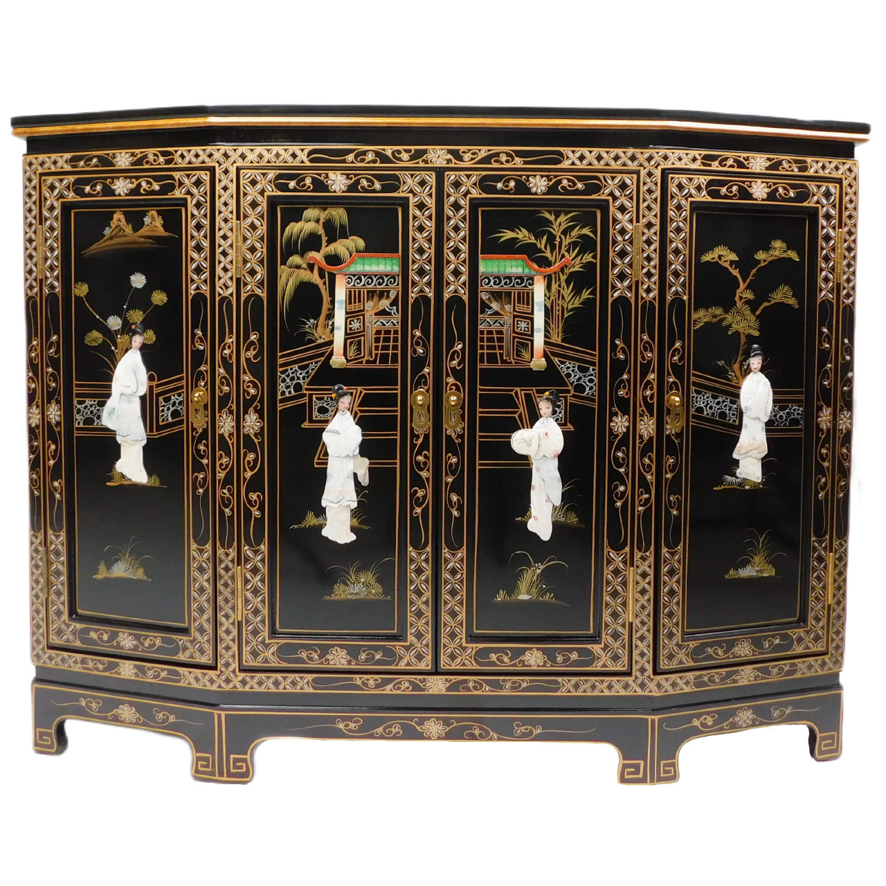 Oriental Furniture Warehouse Hand Painted Bird and Flowers Gold