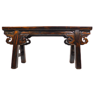 Hand Carved Solid Wood Chinese Kung Foo Bench in Dark Brown Walnut