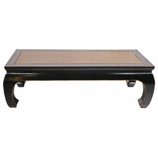 Oriental Chow Leg Coffee Table with Rattan Top and Hand Painted Black Lacquer