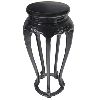 Asian Black Lacquer Plant Stand Pedestal with Rubbed Edge Large Size