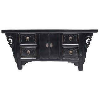 Antique Low Table Carved Black Lacquer