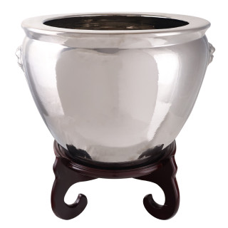 Shiny Silver Chinese Porcelain Cachepot Planter for Home and Garden