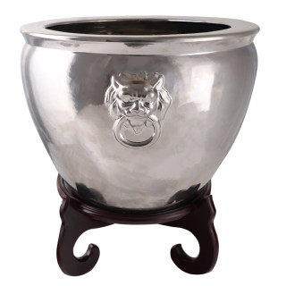 Shiny Silver Chinese Porcelain Cachepot Planter for Home and Garden