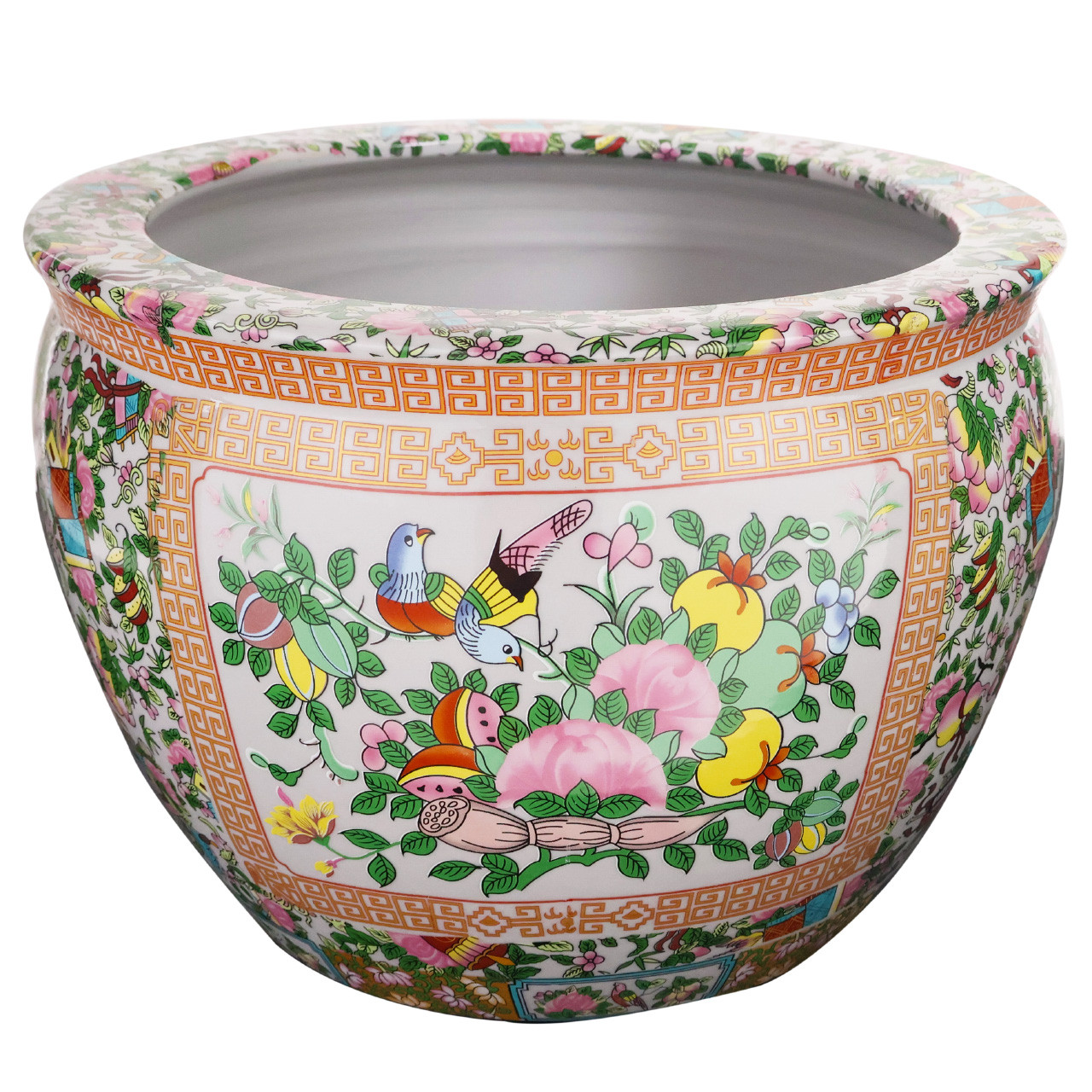 Rose Medallion Asian Fishbowl Cachepot Planter - Thumbnail 5