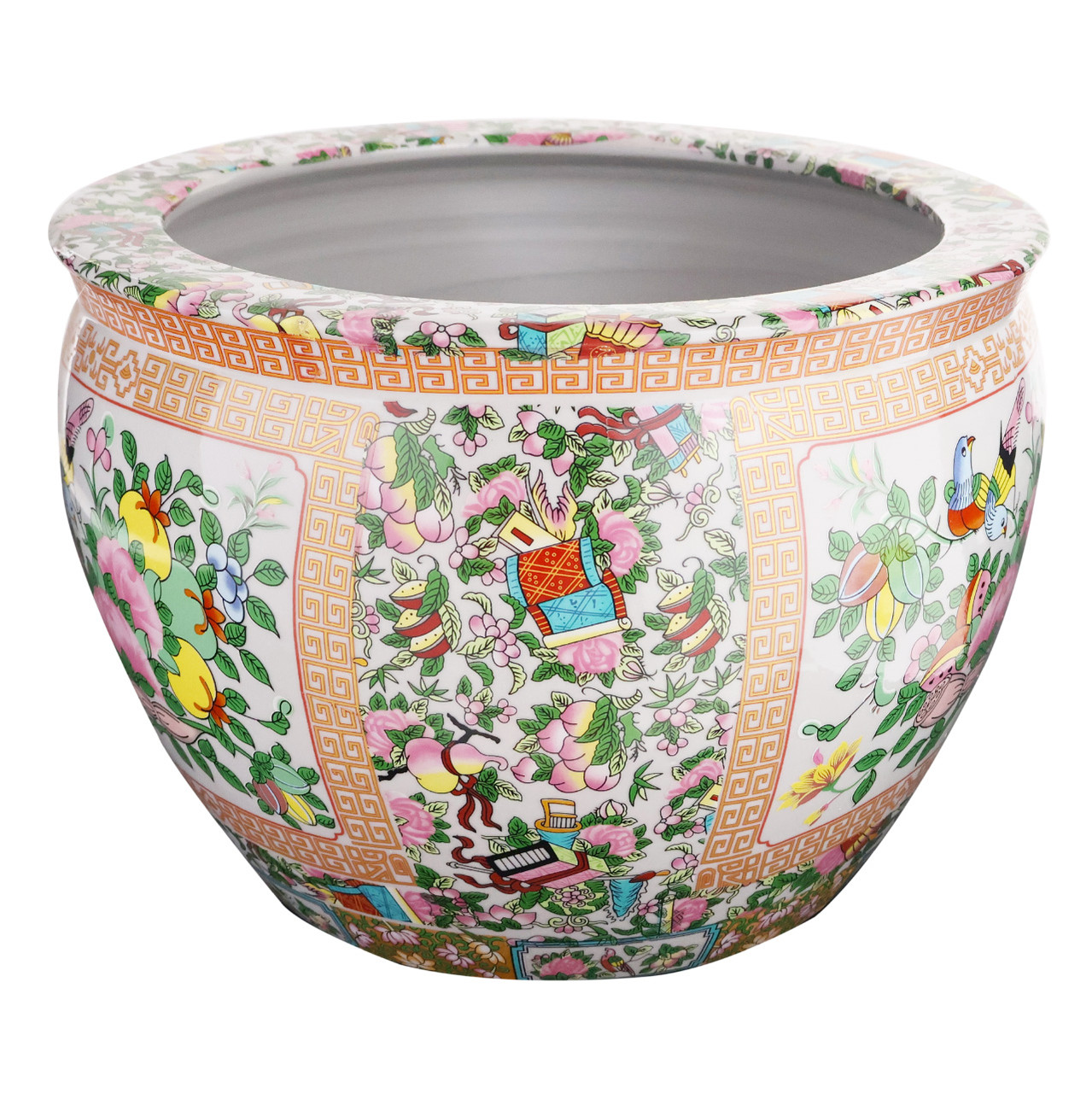 Rose Medallion Asian Fishbowl Cachepot Planter - Thumbnail 4
