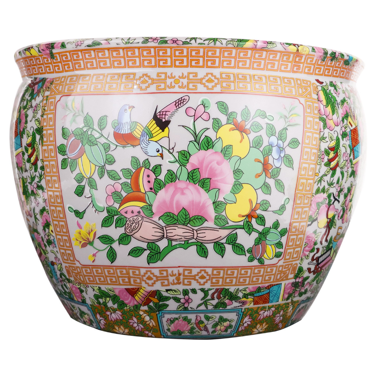 Rose Medallion Asian Fishbowl Cachepot Planter - Thumbnail 3