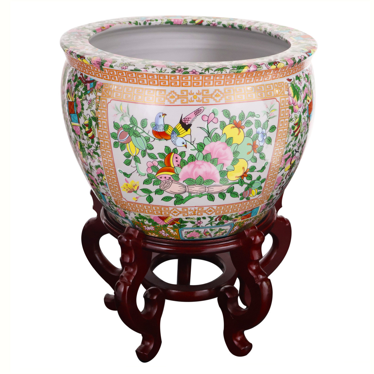 Rose Medallion Asian Fishbowl Cachepot Planter