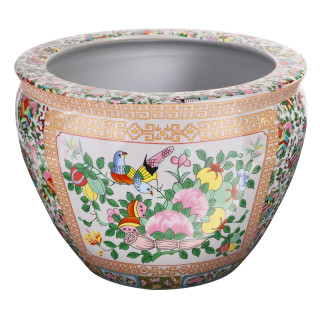 Oriental Furniture Warehouse Floral Painted Fish Bowl Planter 14" Wide