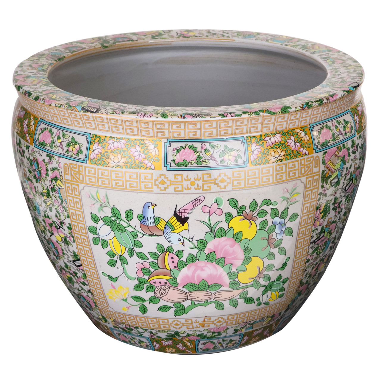 Oriental Furniture Warehouse Porcelain Floral Fishbowl Large Size