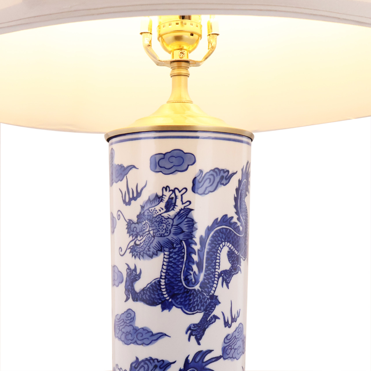 Oriental Furniture Warehouse Dragon Table Lamp Blue and White
